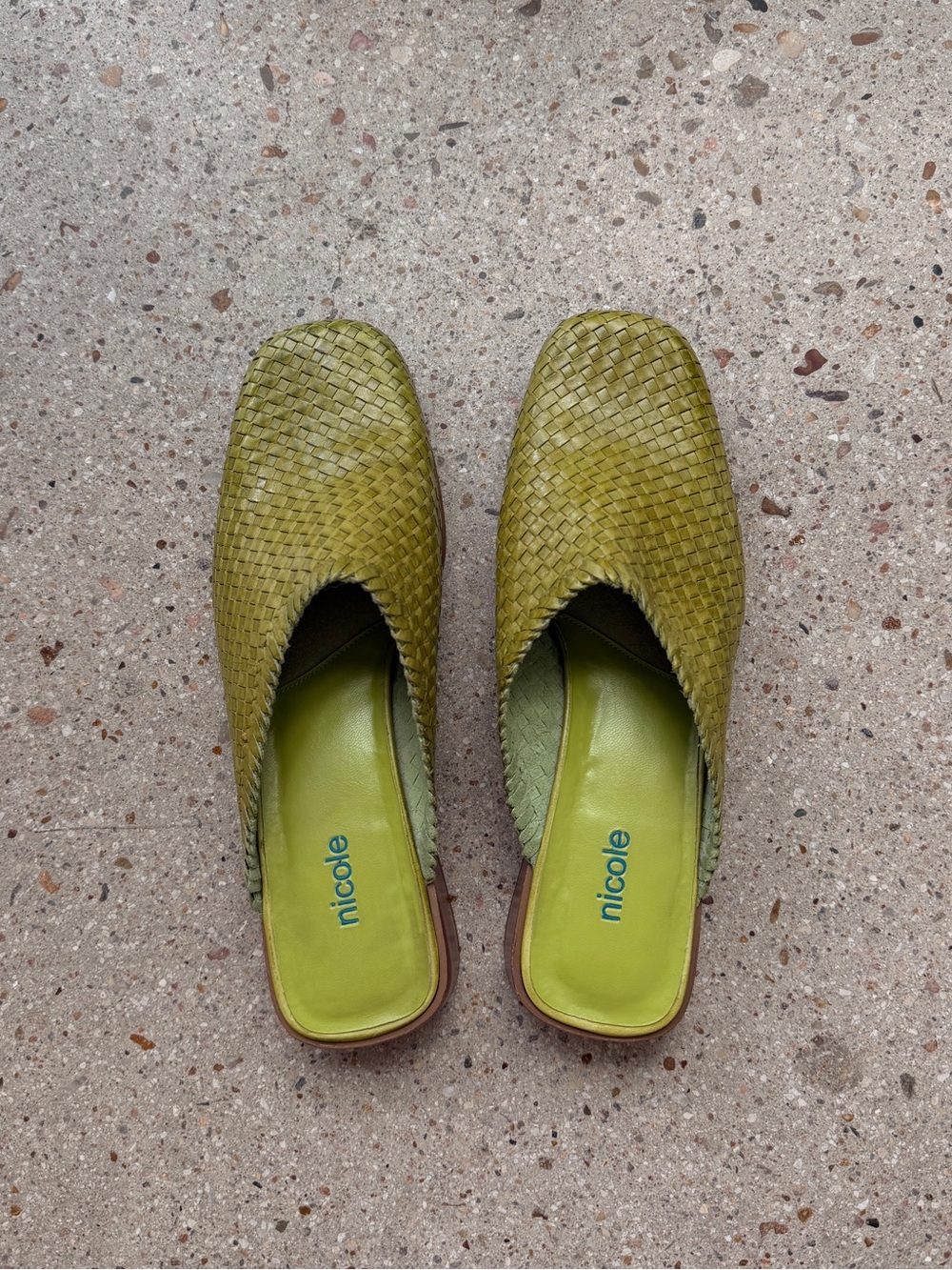 Nicole Women's Woven Slip-On Mules in Olive Green Leather Woven